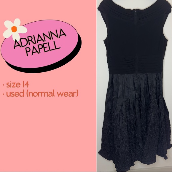 Adrianna Papell Size 14 Black Taffeta Cocktail Dress - Picture 3 of 4